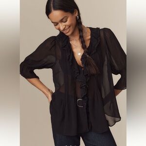 NWT Anthropologie Sheer Ruffle Blouse